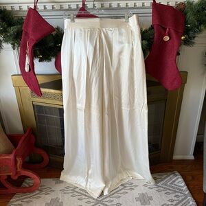 Vintage Carmen Marc Valvo Ivory Silky Satin Pleated High Rise Wide Leg Pants